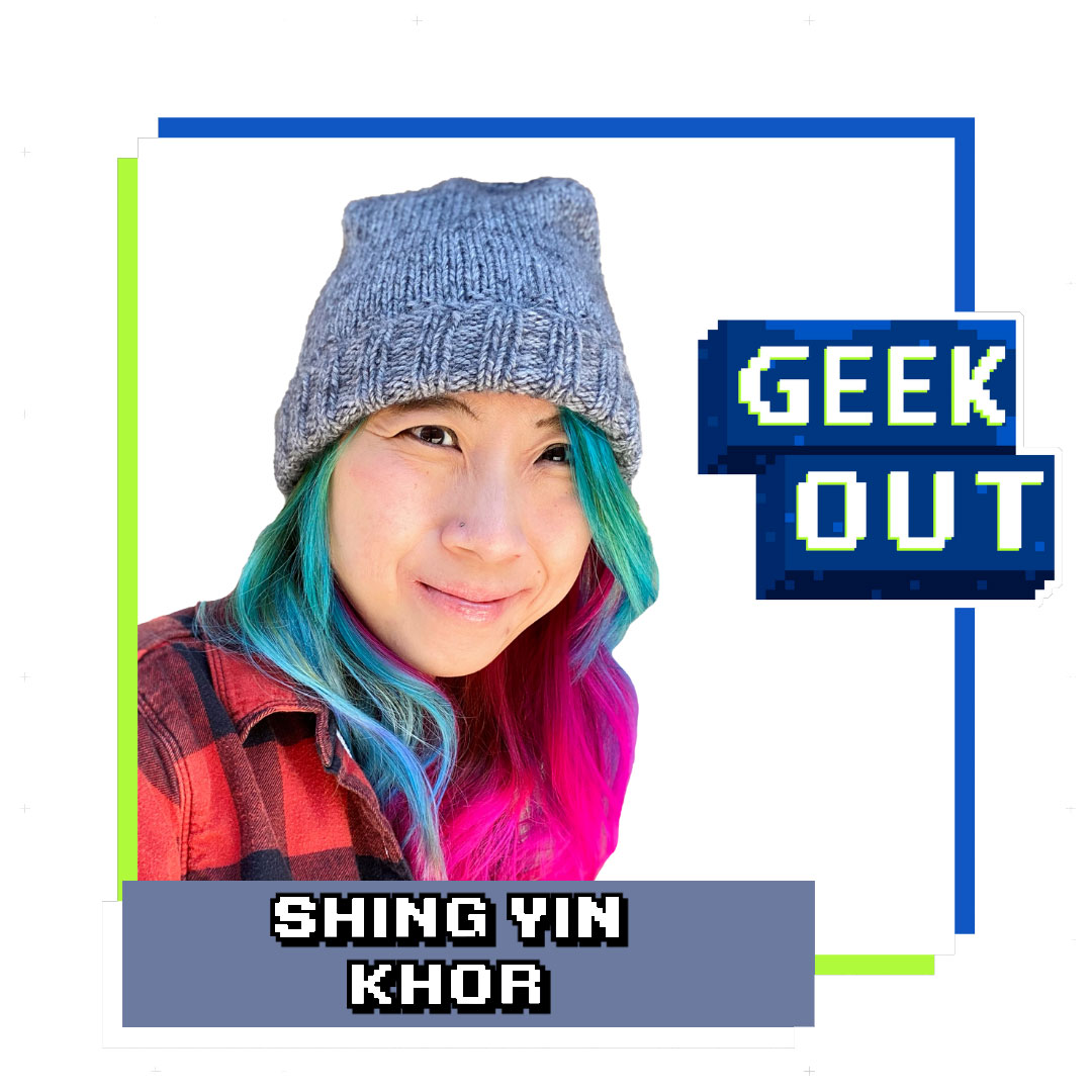 Image of Shing Yin Khor with the Geek Out logo