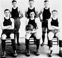 Historical photo of SNC men's basketball players.