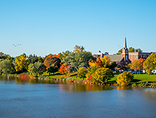 shot of campus along the Fox River