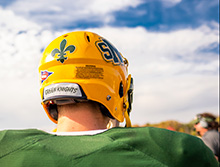 The back of a SNC football player's helmet
