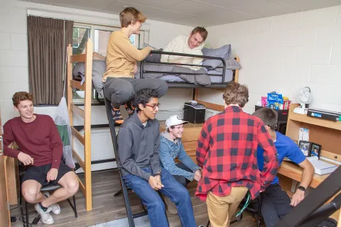 St. Norbert College students hanging out in Bergstrom Hall