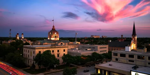 Downtown Green Bay, Wis., at dusk