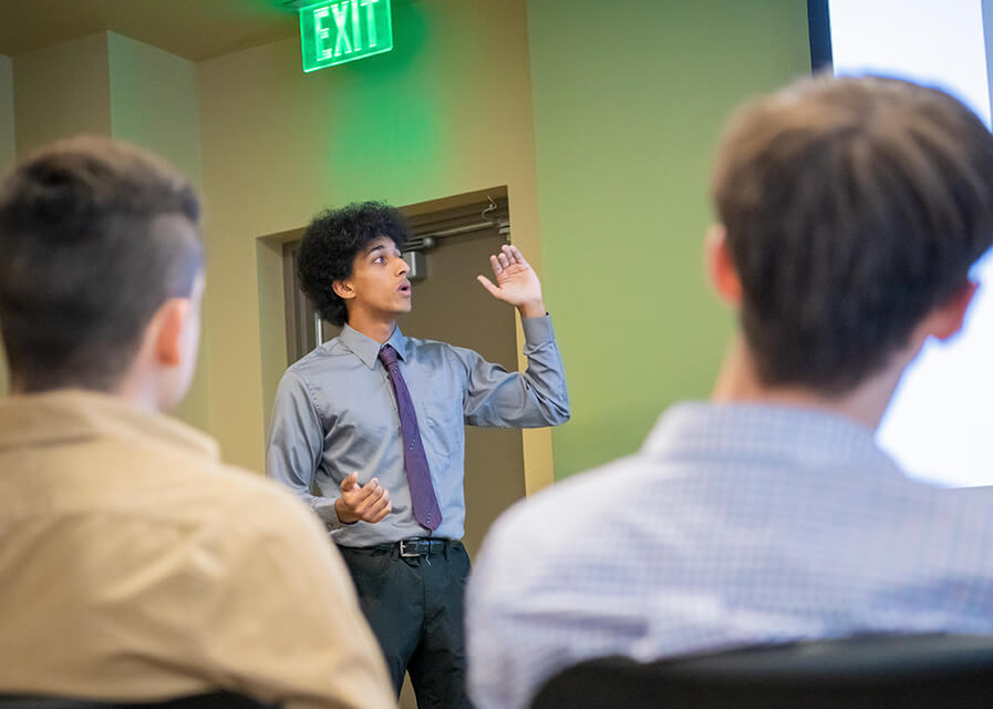 Student leader presenting to a group