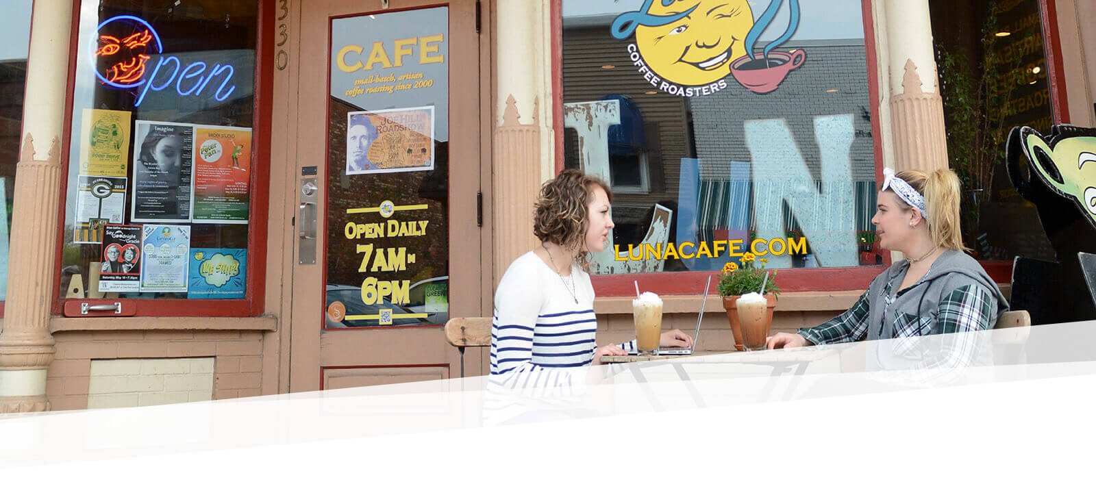 Two students having coffee at luna cafe